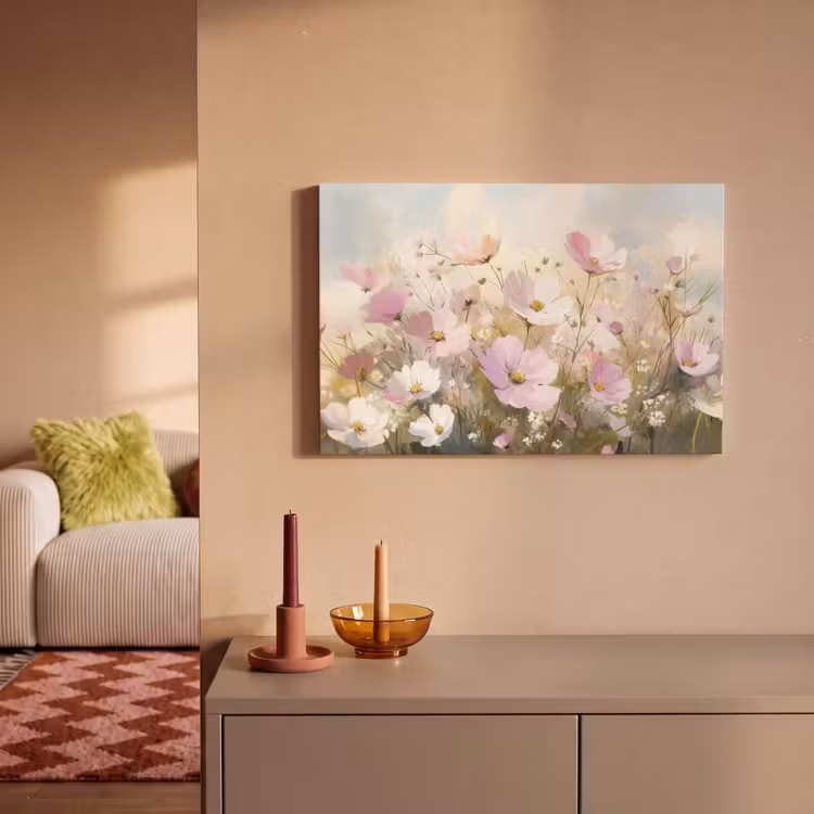 Leinwandbild - Blumenfeld - Helle Farbtöne - Gemalt — 2