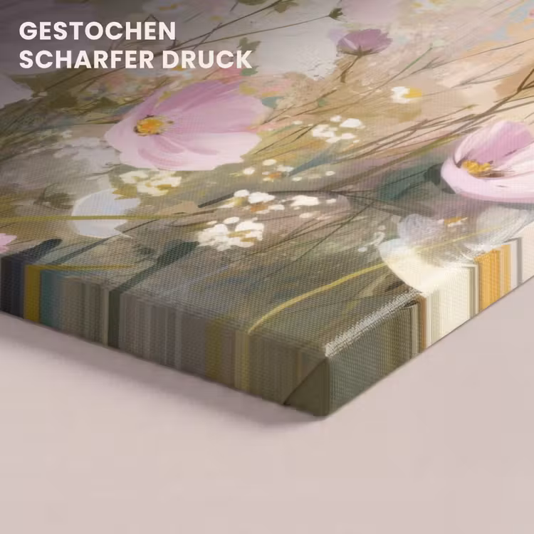 Leinwandbild - Blumenfeld - Helle Farbtöne - Gemalt — 4