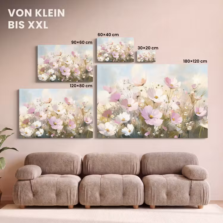 Leinwandbild - Blumenfeld - Helle Farbtöne - Gemalt — 6