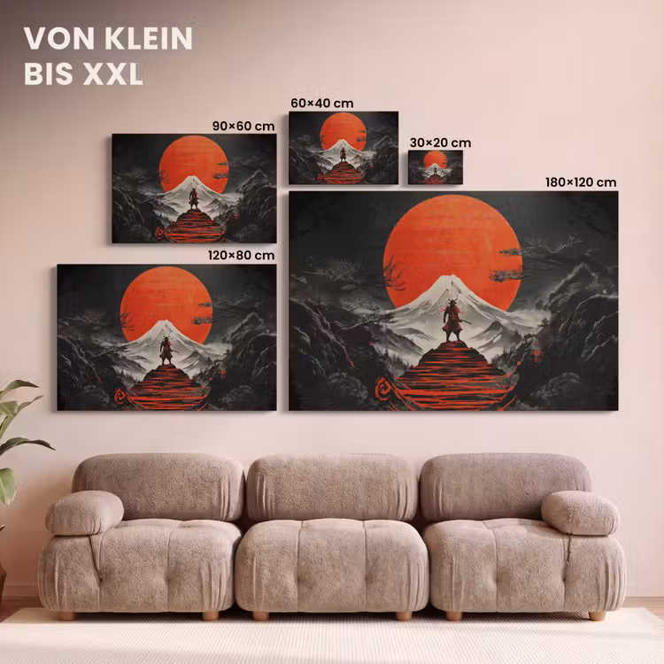 Leinwandbild - Krieger - Rote Stufen - Sonne - Berg — 6