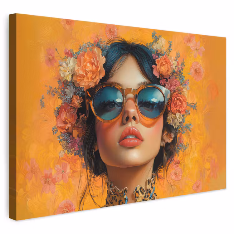Leinwandbild - Frau - Blumen - Ästhetik - Orange — 1