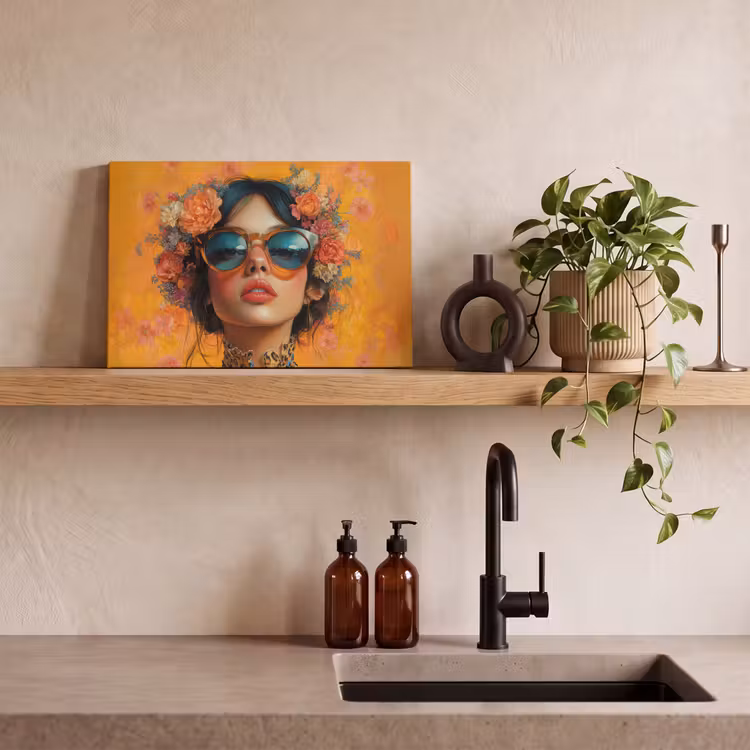 Leinwandbild - Frau - Blumen - Ästhetik - Orange — 3