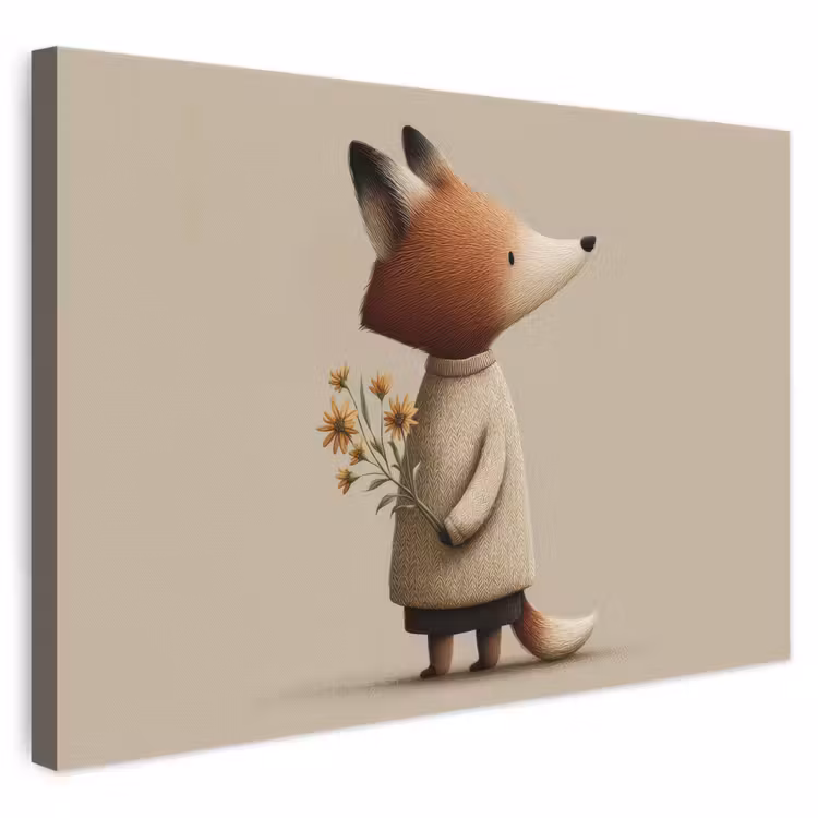 Leinwandbild - Fuchs - Gelbe Blumen - Minimalistisch — 1
