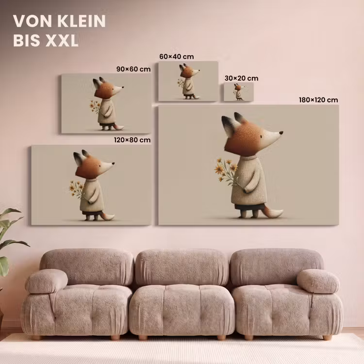 Leinwandbild - Fuchs - Gelbe Blumen - Minimalistisch — 6