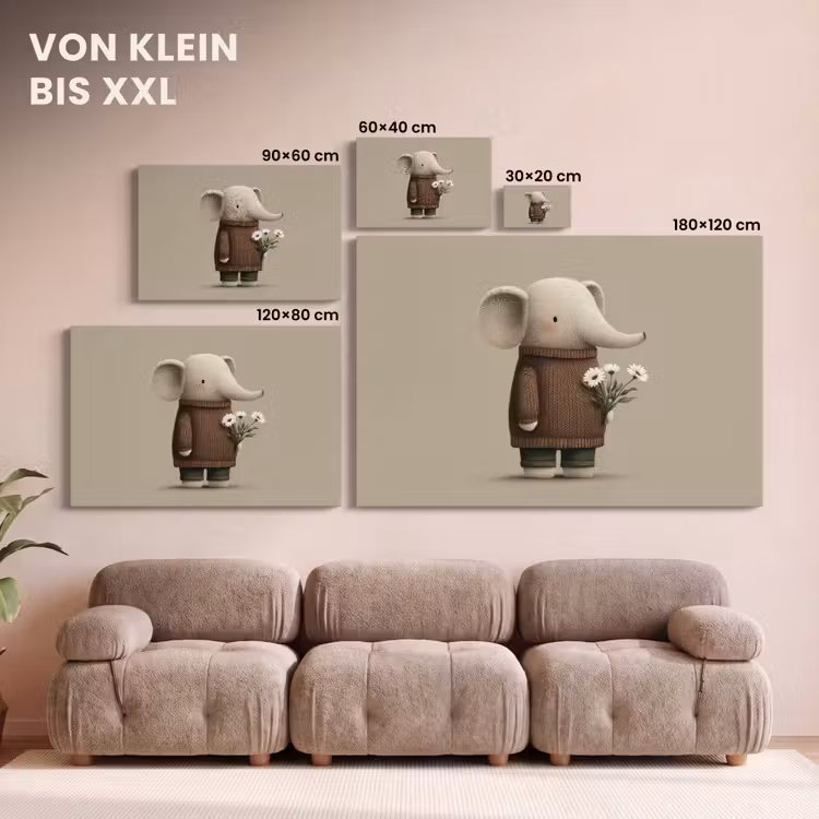 Leinwandbild - Elefant - Weiße Blumen - Kinderfreundlich — 6