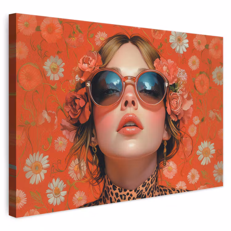 Leinwandbild - Frau - Bunt - Tiermuster - Blumen — 1