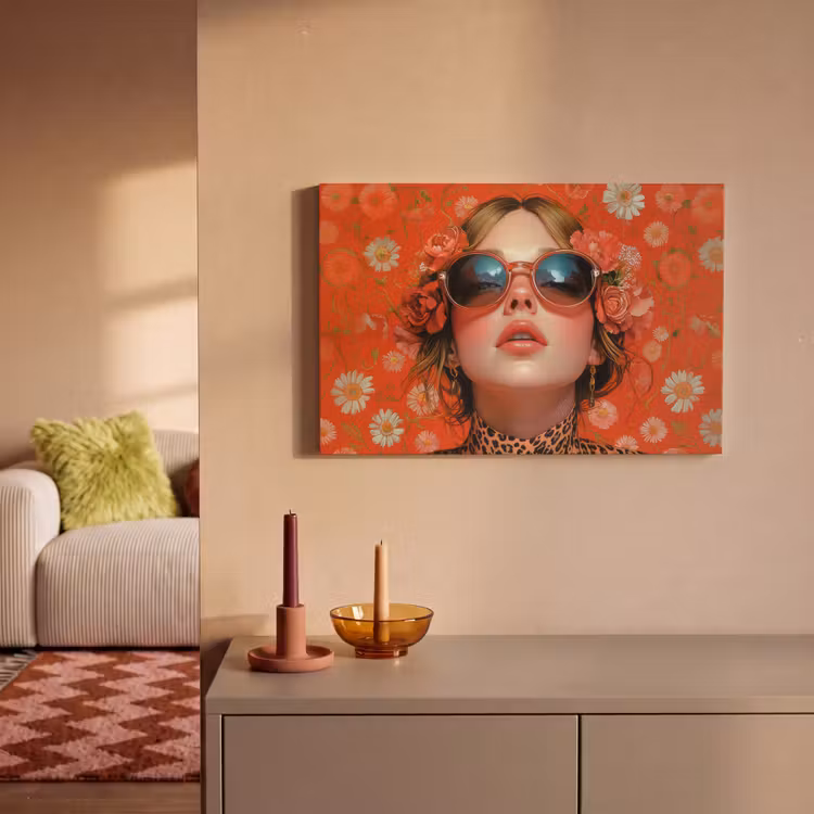 Leinwandbild - Frau - Bunt - Tiermuster - Blumen — 2