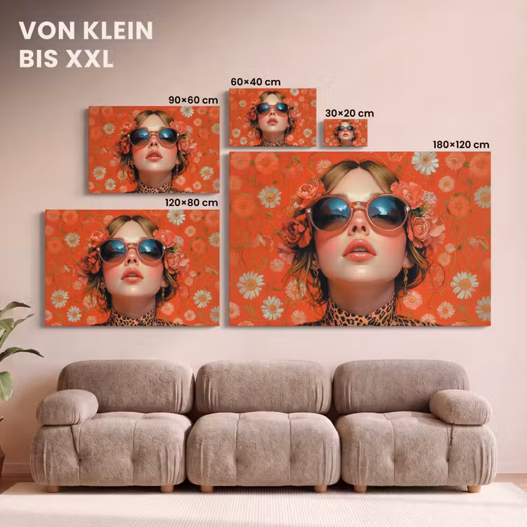 Leinwandbild - Frau - Bunt - Tiermuster - Blumen — 6