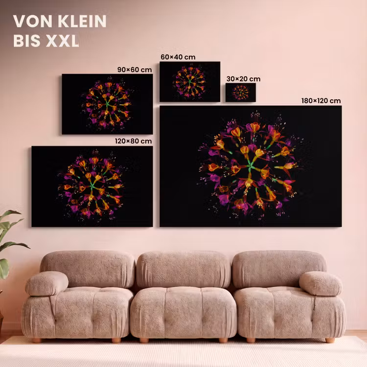 Leinwandbild - Blumen - Orange - Rosa - Schwarz — 6