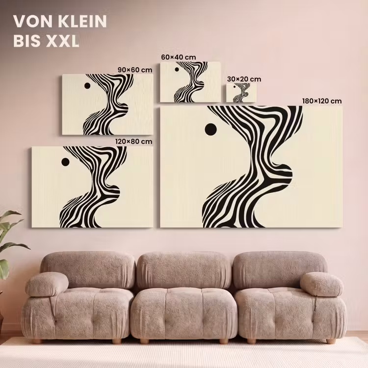 Leinwandbild - Beige - Linien - Gewellt - Abstrakt — 6