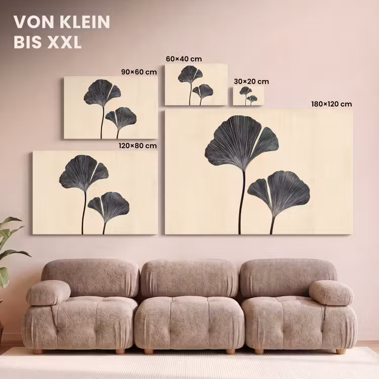 Leinwandbild - Blätter - Minimalistisch - Schwarz — 6
