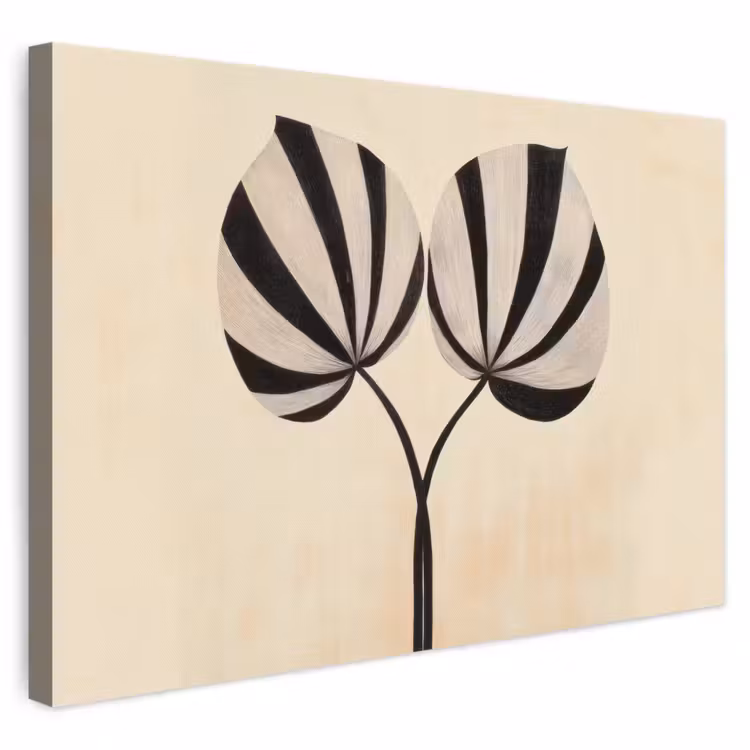 Leinwandbild - Blätter - Gestreift - Stängel - Beige — 1
