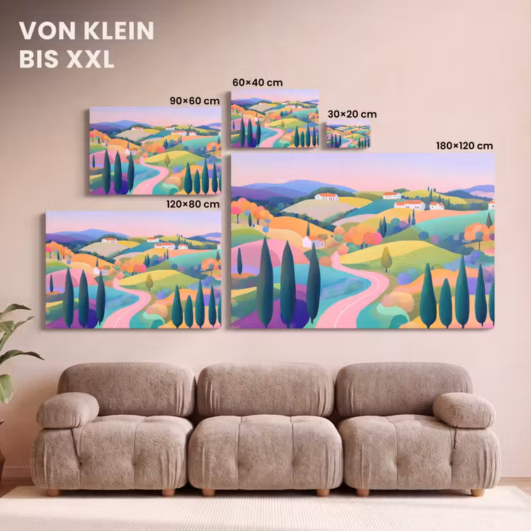 Leinwandbild - Landschaft - Lila - Pastell - Häuser — 6