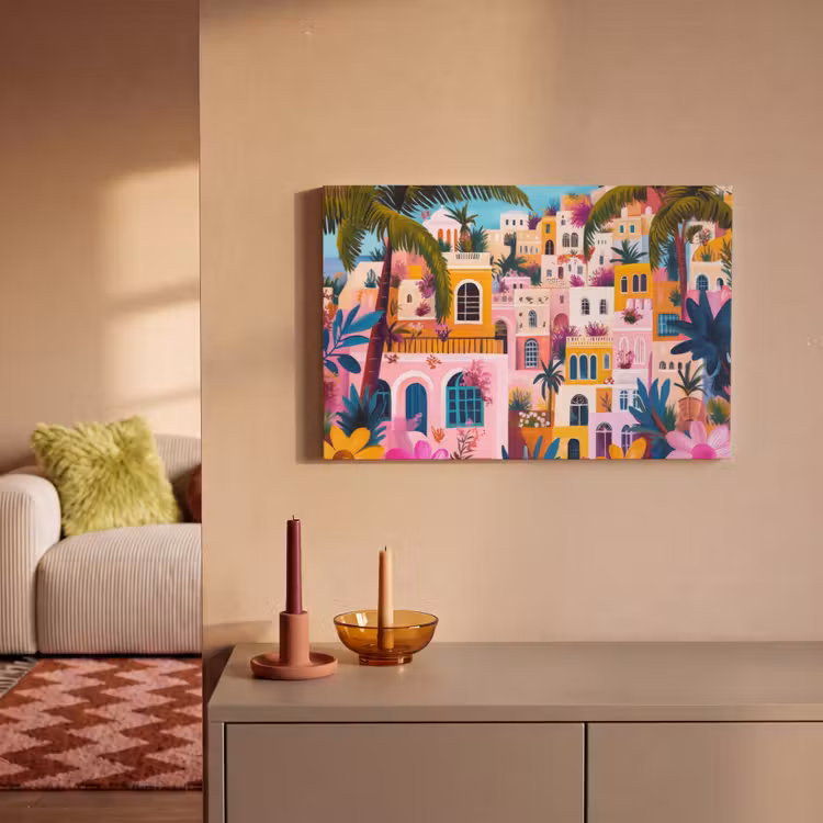 Leinwandbild - Bunt - Rosa - Orange - Gelb - Blumen — 2
