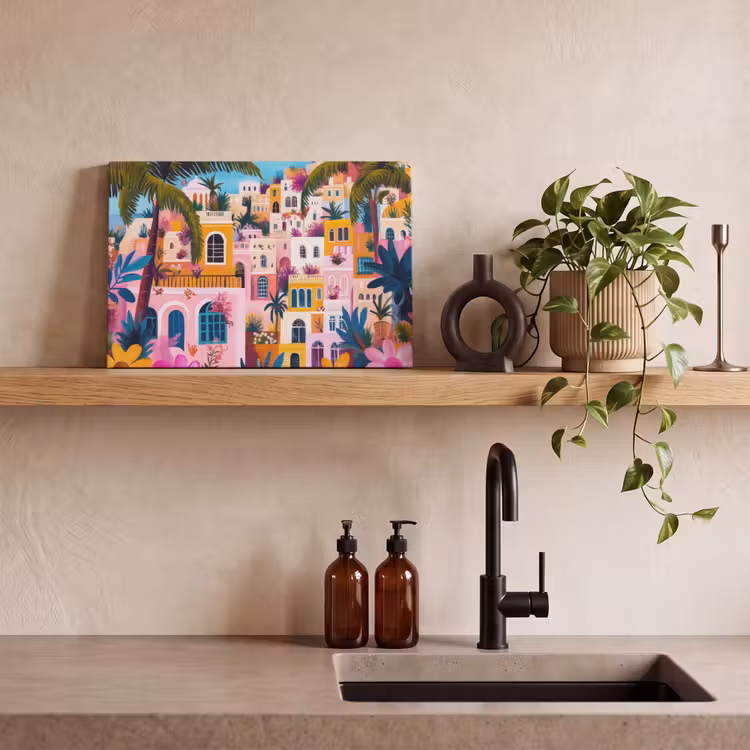 Leinwandbild - Bunt - Rosa - Orange - Gelb - Blumen — 3