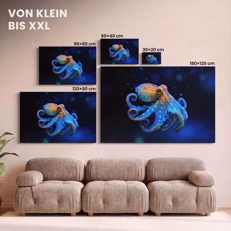 Leinwandbild - Oktopus - Punkte - Blau - Meer — 6