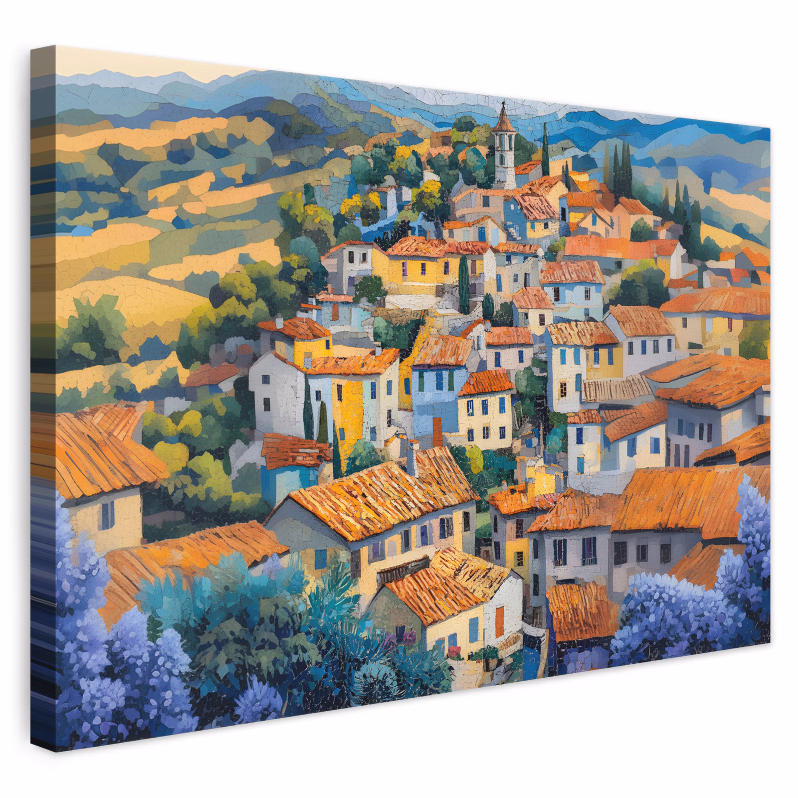 Leinwandbild - Dorf - Hügel - Landschaft - Bäume — 1