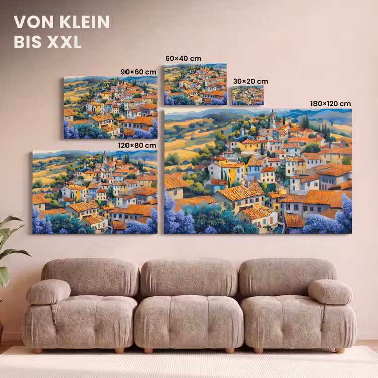 Leinwandbild - Dorf - Hügel - Landschaft - Bäume — 6