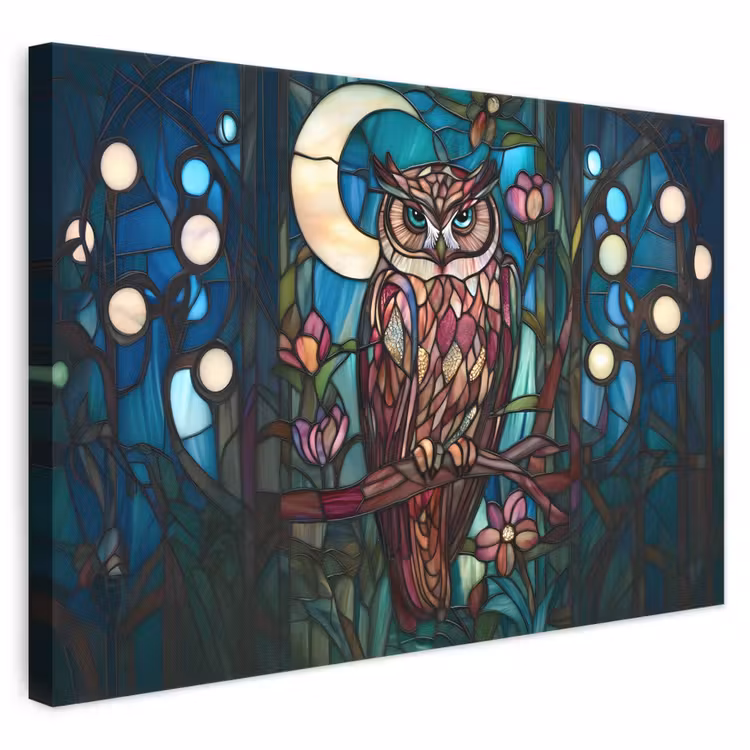 Leinwandbild - Eule - Mosaik - Mond - Nacht — 1