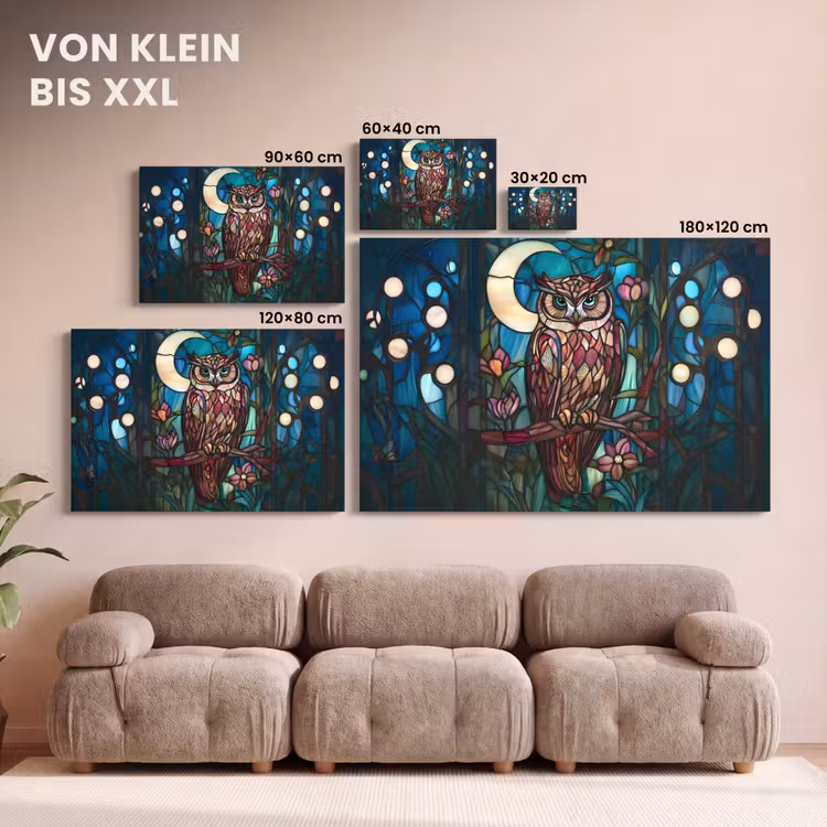 Leinwandbild - Eule - Mosaik - Mond - Nacht — 6