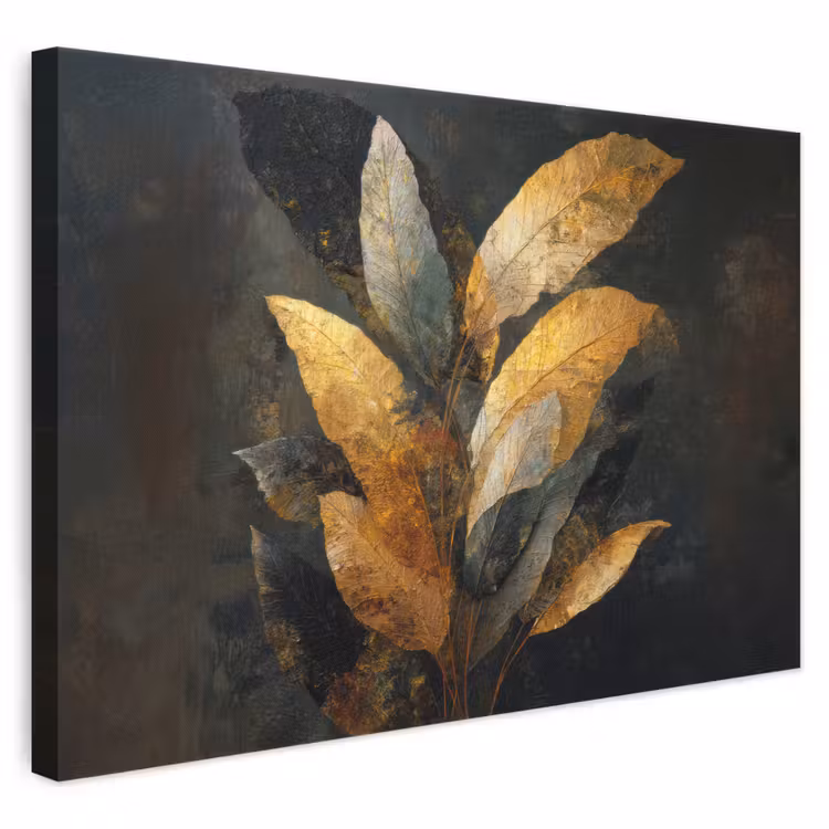 Leinwandbild - Golden Leaf Komposition - Botanical Luxury — 1