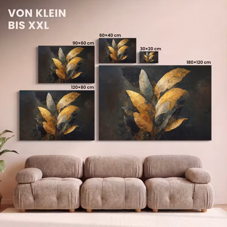 Leinwandbild - Golden Leaf Komposition - Botanical Luxury — 6