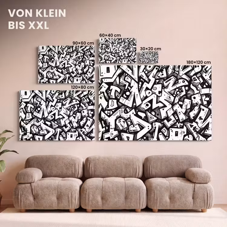 Leinwandbild - Formen - Buchstaben - Graffiti - Schwarz — 6