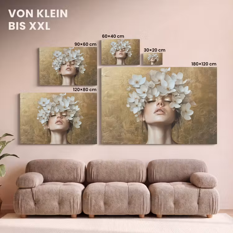 Leinwandbild - Gesicht - Blumen - Gold - Abstrakt — 6