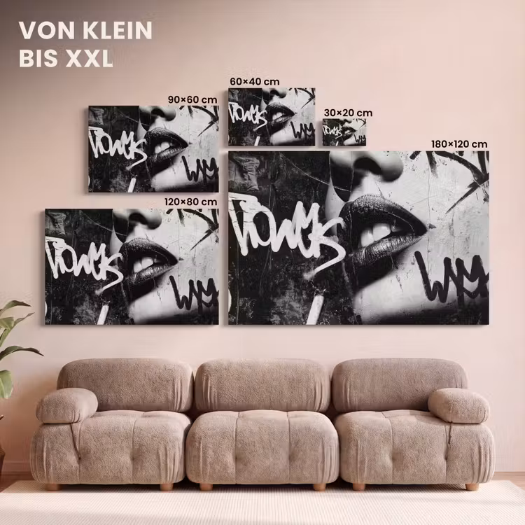 Leinwandbild - Gesicht - Mund - Graffiti - Schwarz — 6