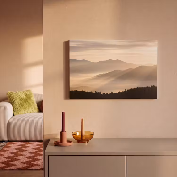 Leinwandbild - Berge - Nebel - Sonnenstrahlen — 2