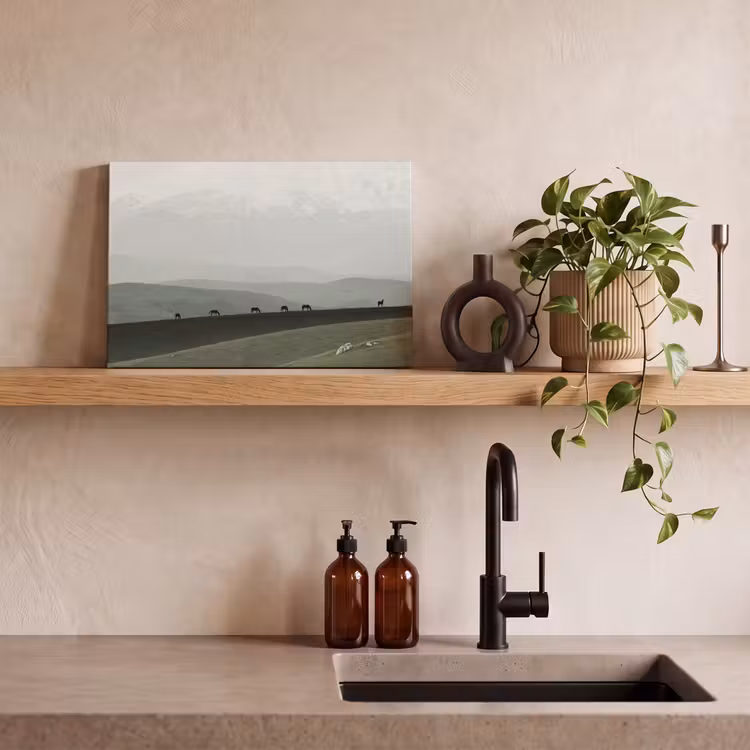 Leinwandbild - Grau - Berg - Pferde — 3