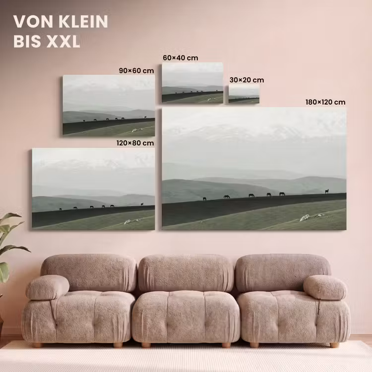 Leinwandbild - Grau - Berg - Pferde — 6