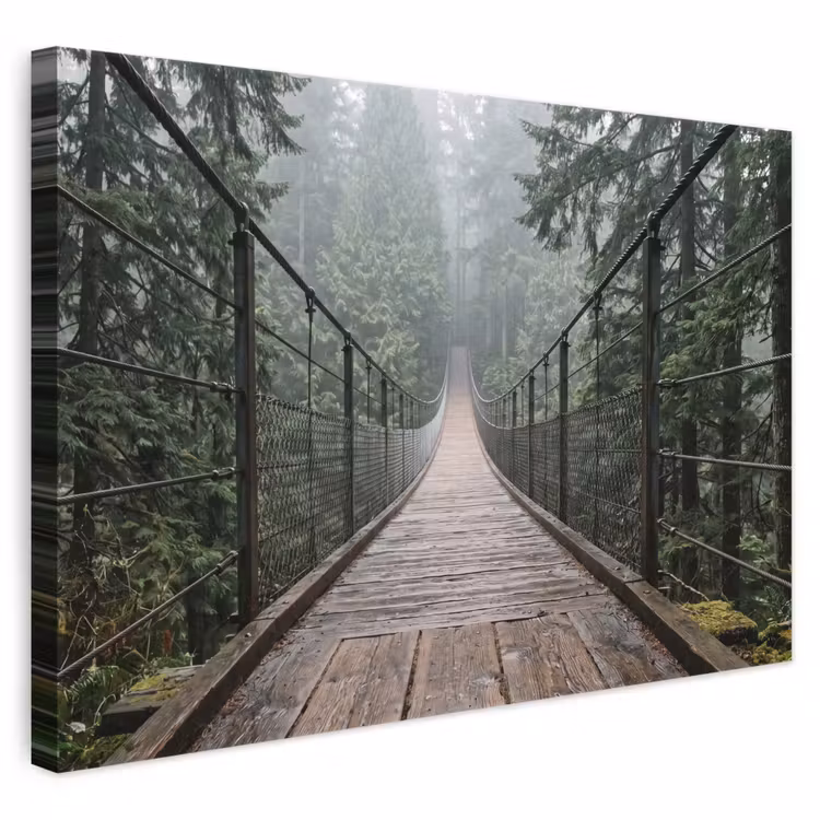 Leinwandbild - Brücke - Wald - Nebel - Natur — 1
