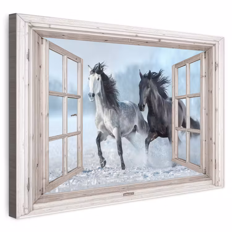 Leinwandbild - Durchsichtig - Pferde - Winter - Tiere - Natur - Weiß — 1