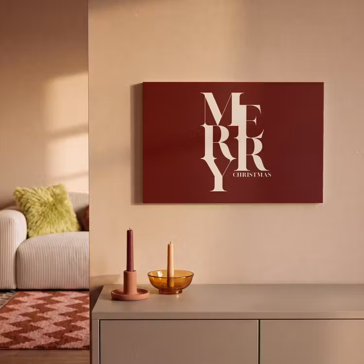 Leinwandbild - Merry – Text – Dunkel – Rot — 2