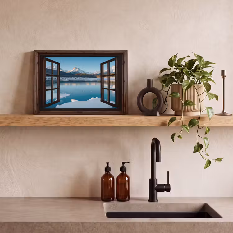 Leinwandbild - Durchblick - Winterlandschaft - See - Berge - Ausblicke — 3