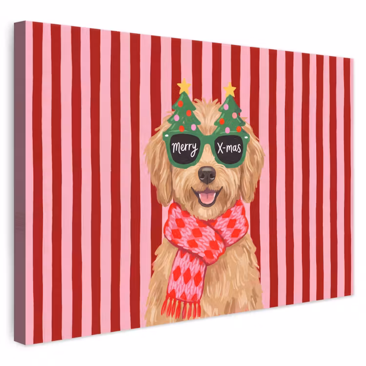 Leinwandbild - Hund – Weihnachten – Rot — 1
