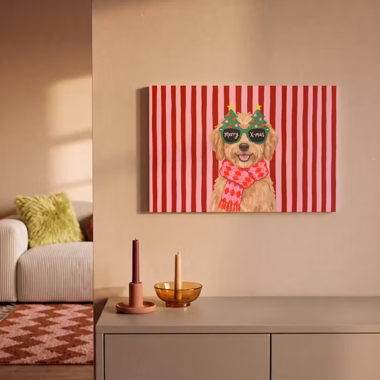 Leinwandbild - Hund – Weihnachten – Rot — 2