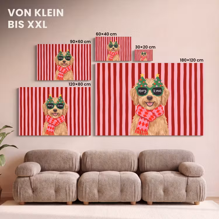 Leinwandbild - Hund – Weihnachten – Rot — 6