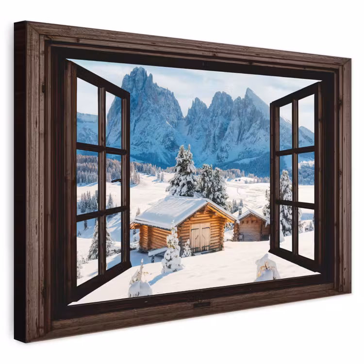 Leinwandbild - Aussicht - Winter - Landschaft - Hütte - Berge — 1