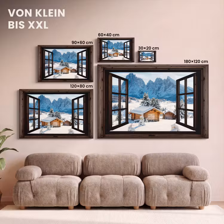 Leinwandbild - Aussicht - Winter - Landschaft - Hütte - Berge — 6