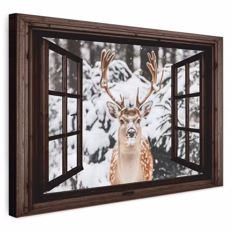 Leinwandbild - Hirsche - Schnee - Winter - Wald - Tiere - Durchblicken — 1