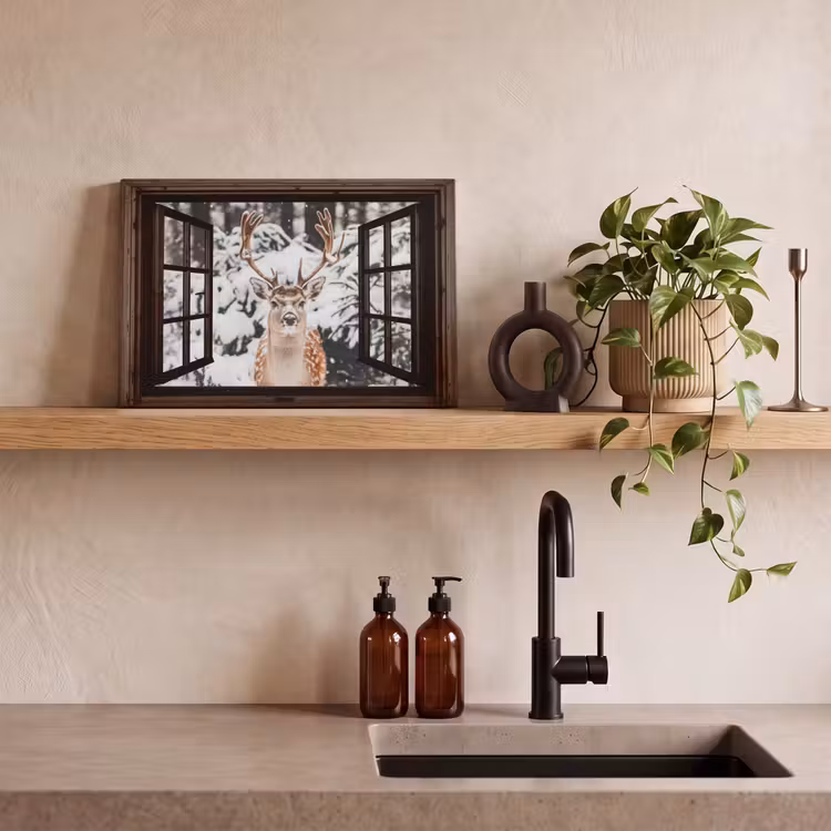 Leinwandbild - Hirsche - Schnee - Winter - Wald - Tiere - Durchblicken — 3