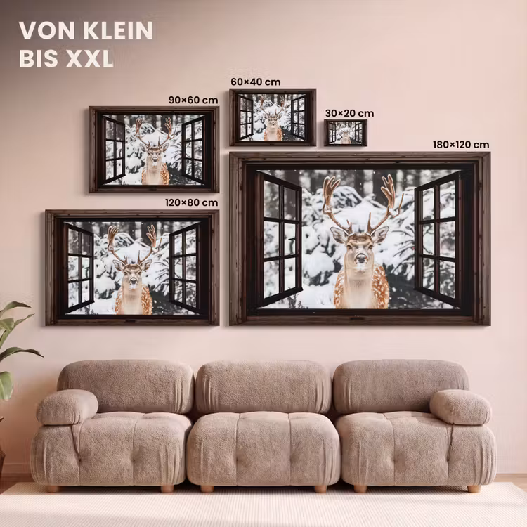 Leinwandbild - Hirsche - Schnee - Winter - Wald - Tiere - Durchblicken — 6