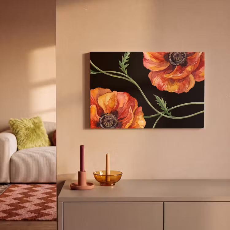 Leinwandbild - Blumen – Aquarell – Schwarz — 2