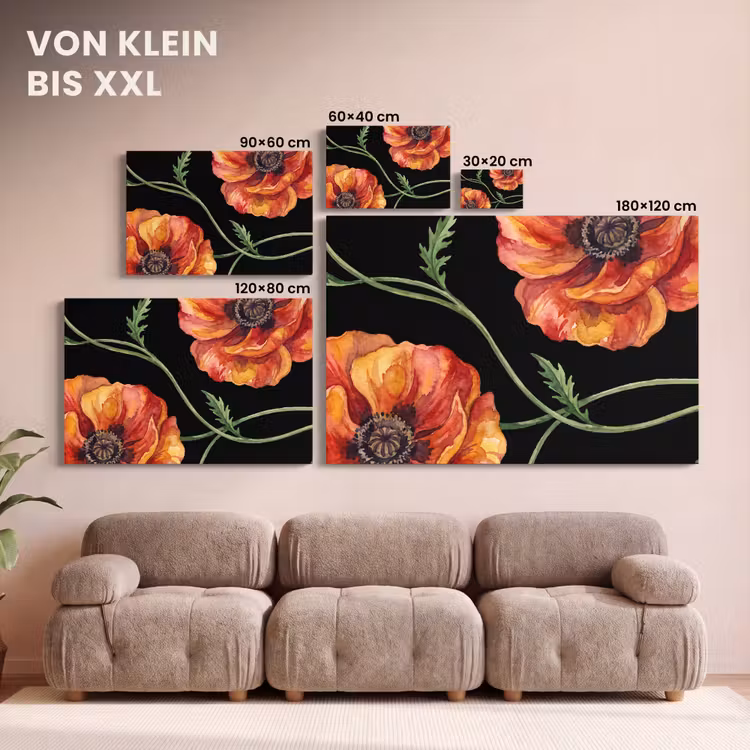 Leinwandbild - Blumen – Aquarell – Schwarz — 6
