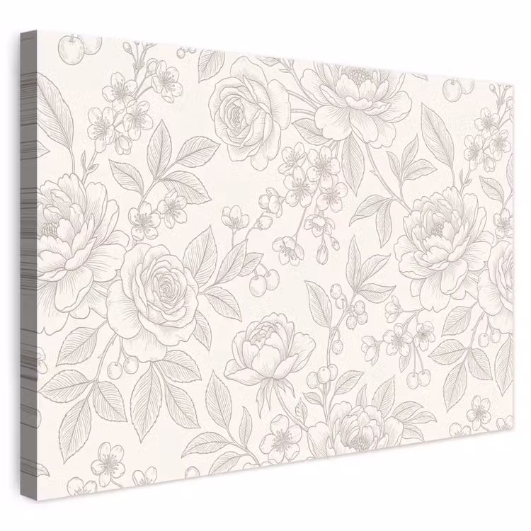 Leinwandbild - Blumen – Strichzeichnung – Beige — 1