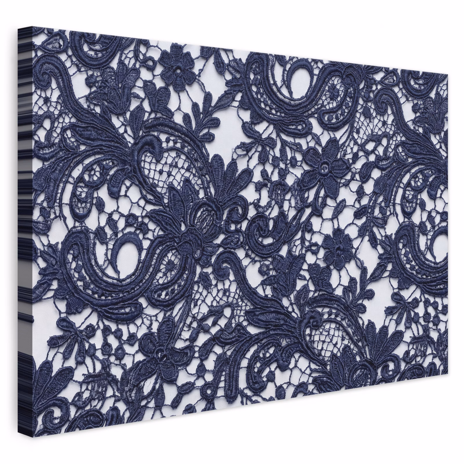 Leinwandbild - Dunkelblaue Spitze – Blumen — 1