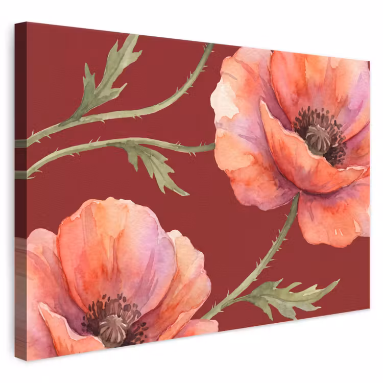 Leinwandbild - Blumen – Aquarell – Rot — 1