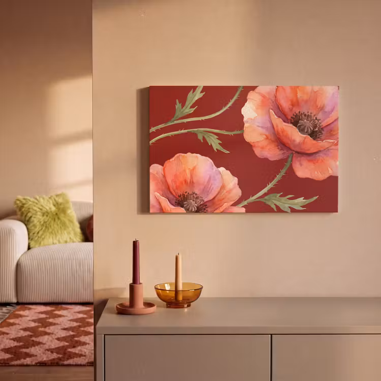 Leinwandbild - Blumen – Aquarell – Rot — 2